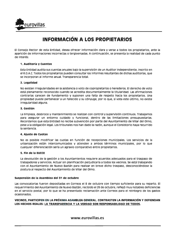 INFORMACIÓN A LOS PROPIETARIOS - NOVIEMBRE 2025