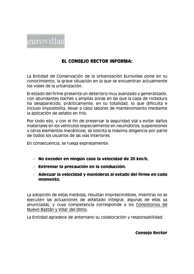 EL CONSEJO RECTOR INFORMA: